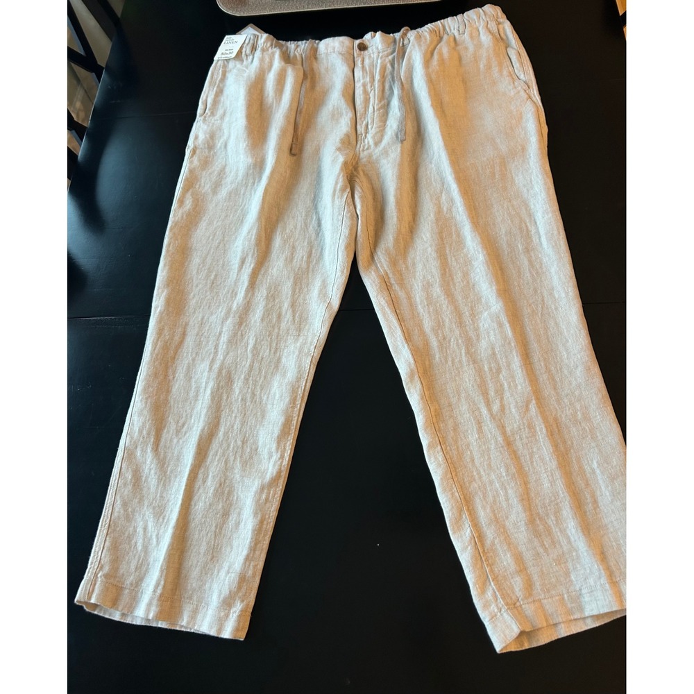 Men's Caribbean isle sands linen pants elastic waist big man 50 x 30 beige